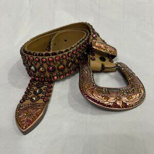 KIPPYS 36 Swarovski Crystals Belt- Ladies Tan with 3 Rows of Crystals